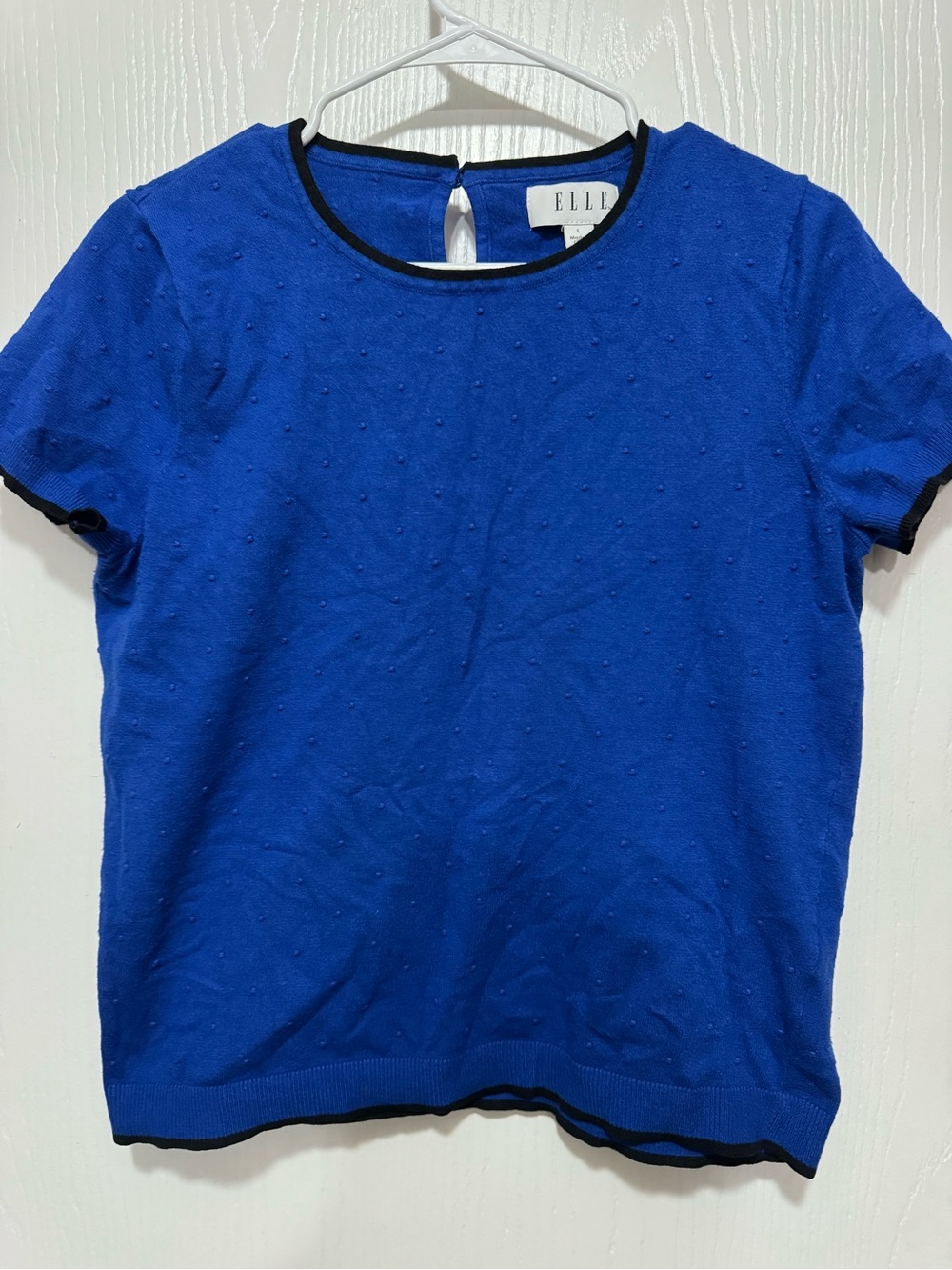 Elle Royal Blue Short Sleeve Knit Top with Black Trim